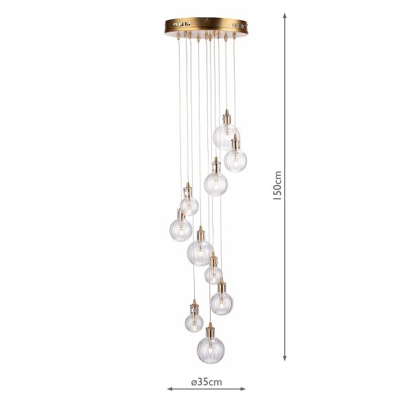 Dar Dita 10 Light Cluster Pendant Brass & Glass Fashion