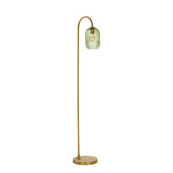 Dar Idra Floor Lamp Aged Bronze and Green Ribbed Glass Discount