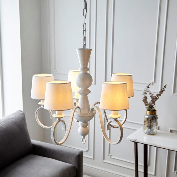 Amos Cotswolds Chandelier Distressed White with Shades Online Sale