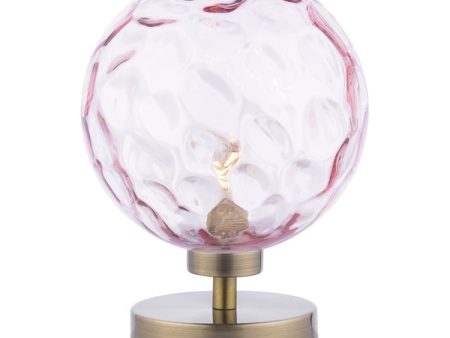 Dar Esben Touch Table Lamp Antique Brass with Pink Glass Discount