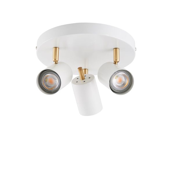 Endon Gull 3 Arm Spotlight Matt White & Satin Brass Fashion