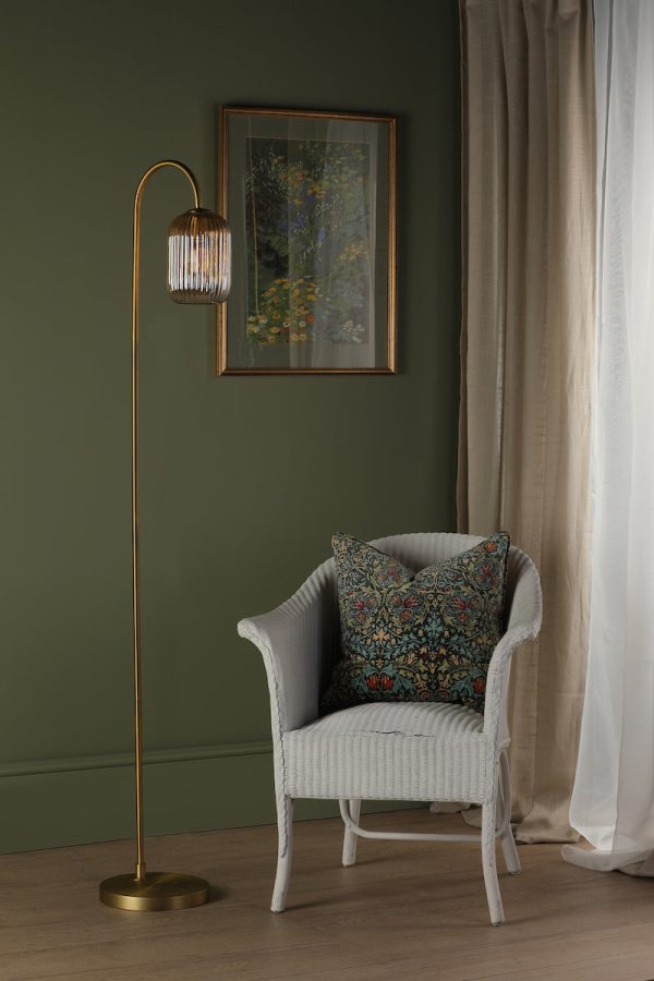 Dar Idra Floor Lamp Aged Bronze and Champagne Ribbed Glass For Discount