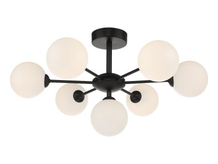 Dar Cohen 7 Light Semi Flush Matt Black Opal Glass Supply