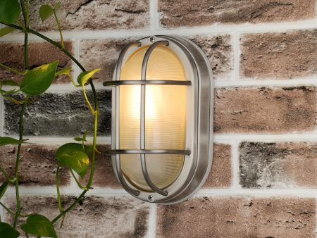 Dar Salcombe Outdoor Wall Light Oval Stainless Steel IP44 Cheap