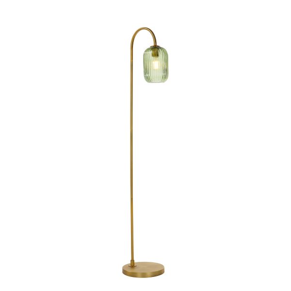 Dar Idra Floor Lamp Aged Bronze and Green Ribbed Glass Discount