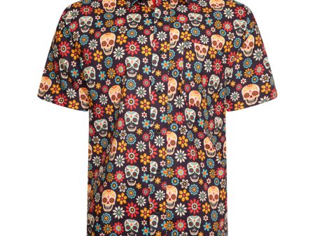 Floral Skull Print Short Sleeve Shirt For Cheap