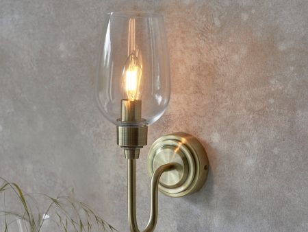 Amos Turret Single Wall Light Antique Brass For Sale