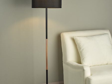 Dar Kelso Floor Lamp Matt Black Polished Copper with Shade Online