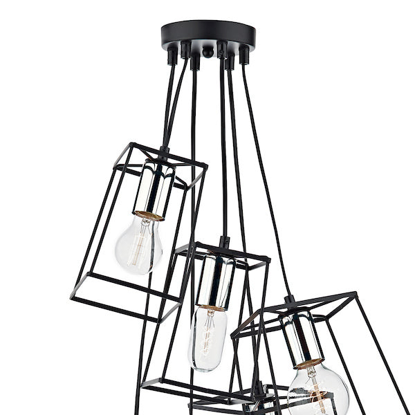 Dar Tower 6 Light Cluster Pendant Black and Polished Chrome on Sale