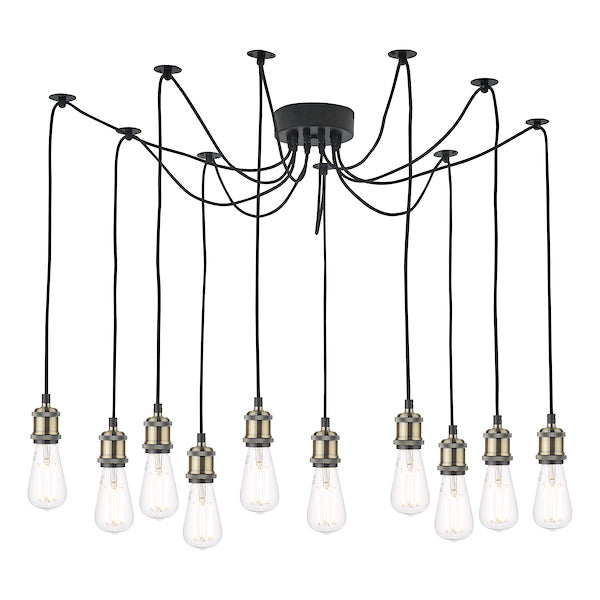 Dar Waco 10 Light Spider Pendant Black & Antique Brass on Sale