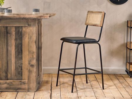 Nkuku Iswa Leather & Cane Counter Chair Aged Black Hot on Sale