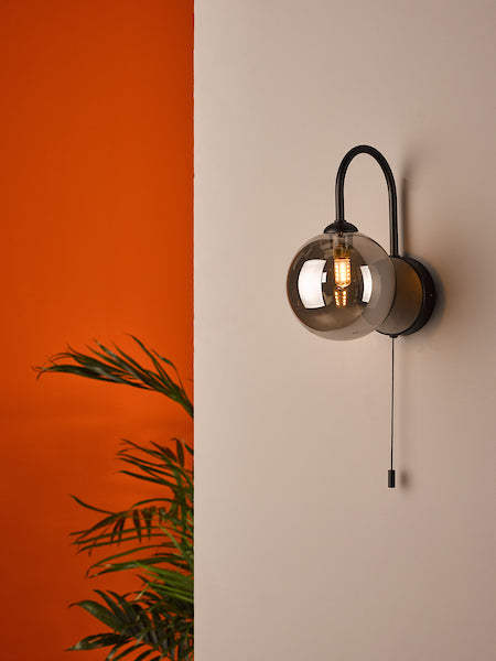 Dar Eissa Wall Light Matt Black Smoked Glass Online now