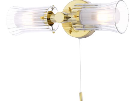 Dar Elba Bathroom 2 Light Wall Light Polished Gold Glass IP44 Supply