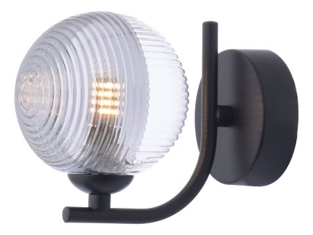 Dar Cradle Wall Light Matt Black & Smoked Clear Ribbed Glass Sale