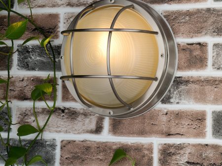 Dar Salcombe Outdoor Wall Light Round Stainless Steel IP44 Sale