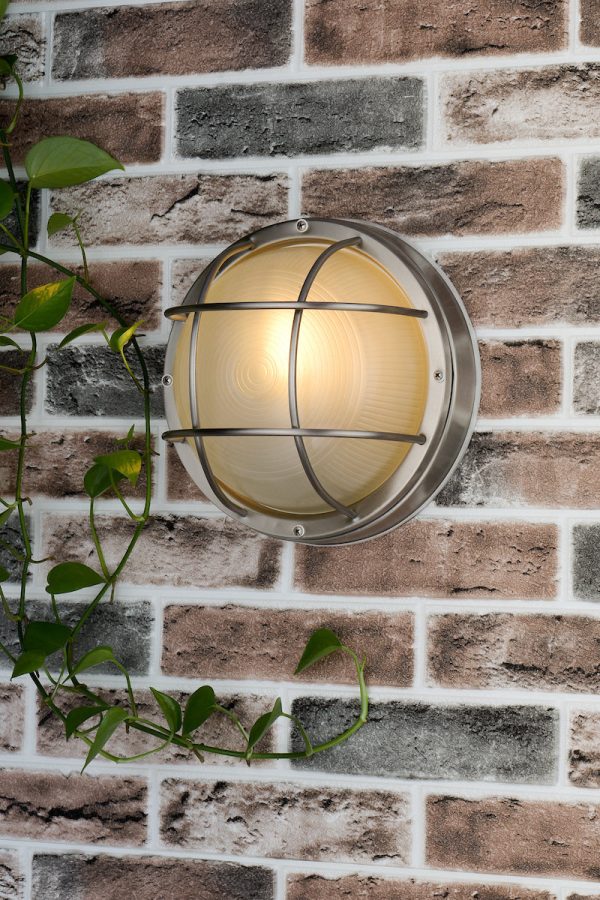 Dar Salcombe Outdoor Wall Light Round Stainless Steel IP44 Sale