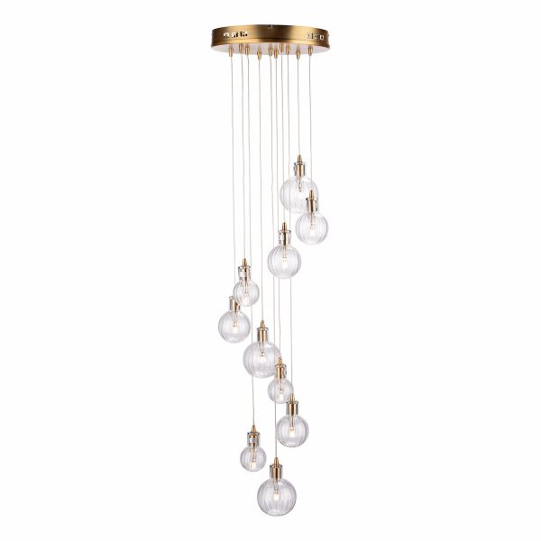 Dar Dita 10 Light Cluster Pendant Brass & Glass Fashion