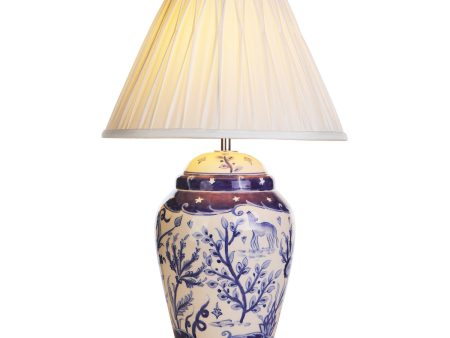 David Hunt Devana Ceramic Table Lamp Blue Print With Shade Fashion