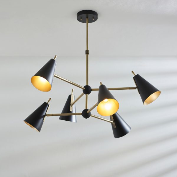 Amos Bachelor 6 Light Pendant Antique Brass & Black Hot on Sale