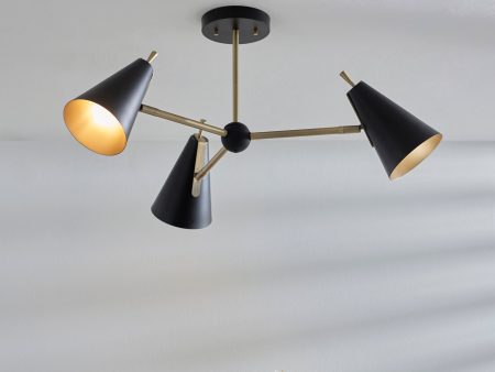 Amos Bachelor 3 Light Pendant Antique Brass & Black Discount