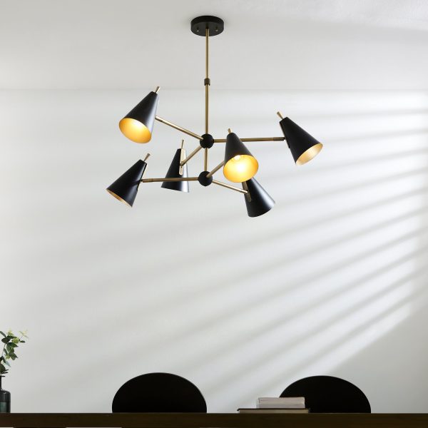 Amos Bachelor 6 Light Pendant Antique Brass & Black Hot on Sale