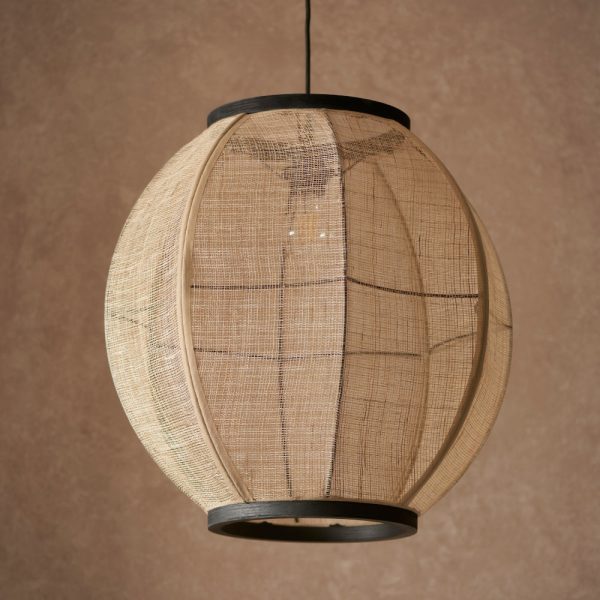 Endon Zaire Bamboo Linen Pendant Light Round For Sale